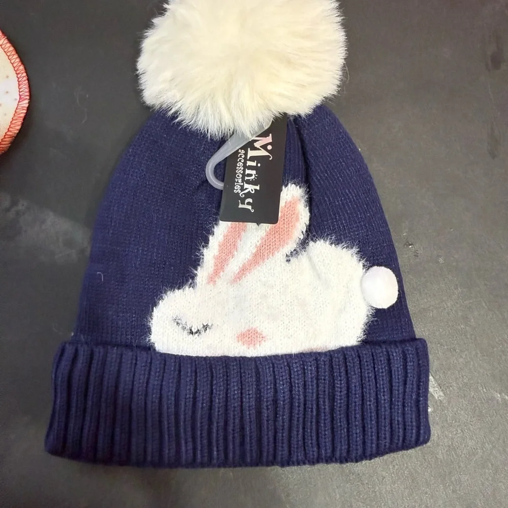 Minky Kids Navy Bunny Pom-Pom Hat
